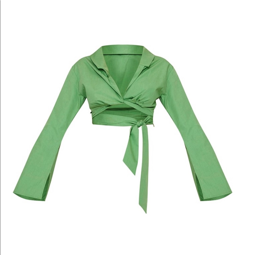 Petite Green Cropped Tie Top